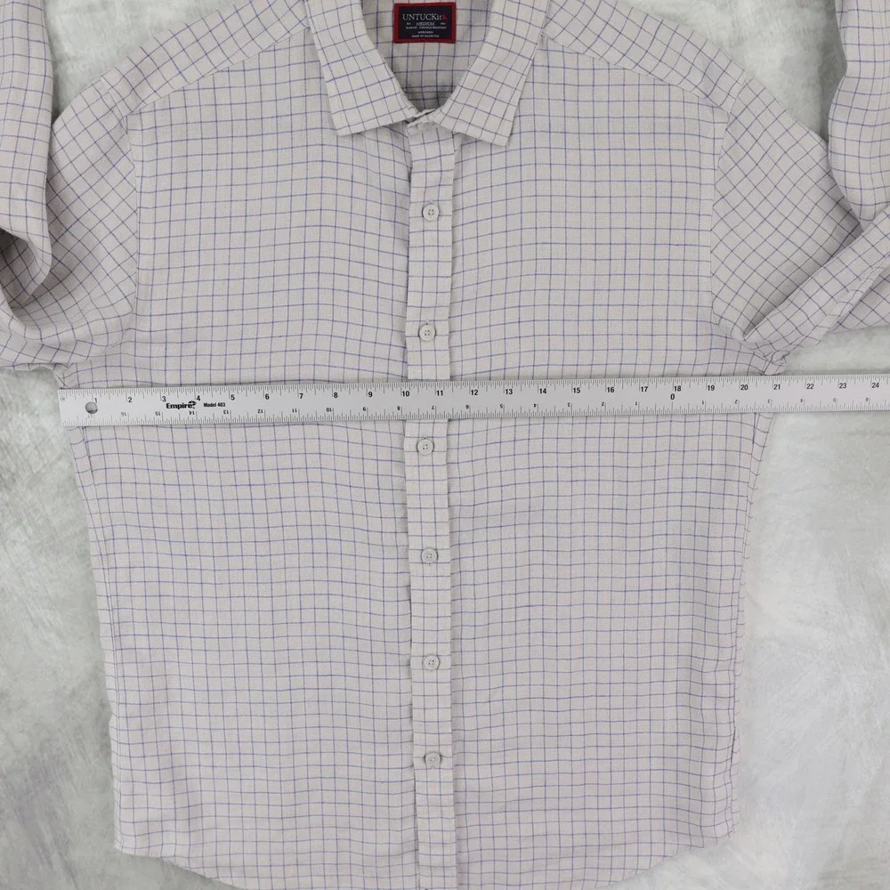 UNTUCKit Biltmore WR Linen Shirt Men Medium Grey Blue Grid Checks Slim Fit